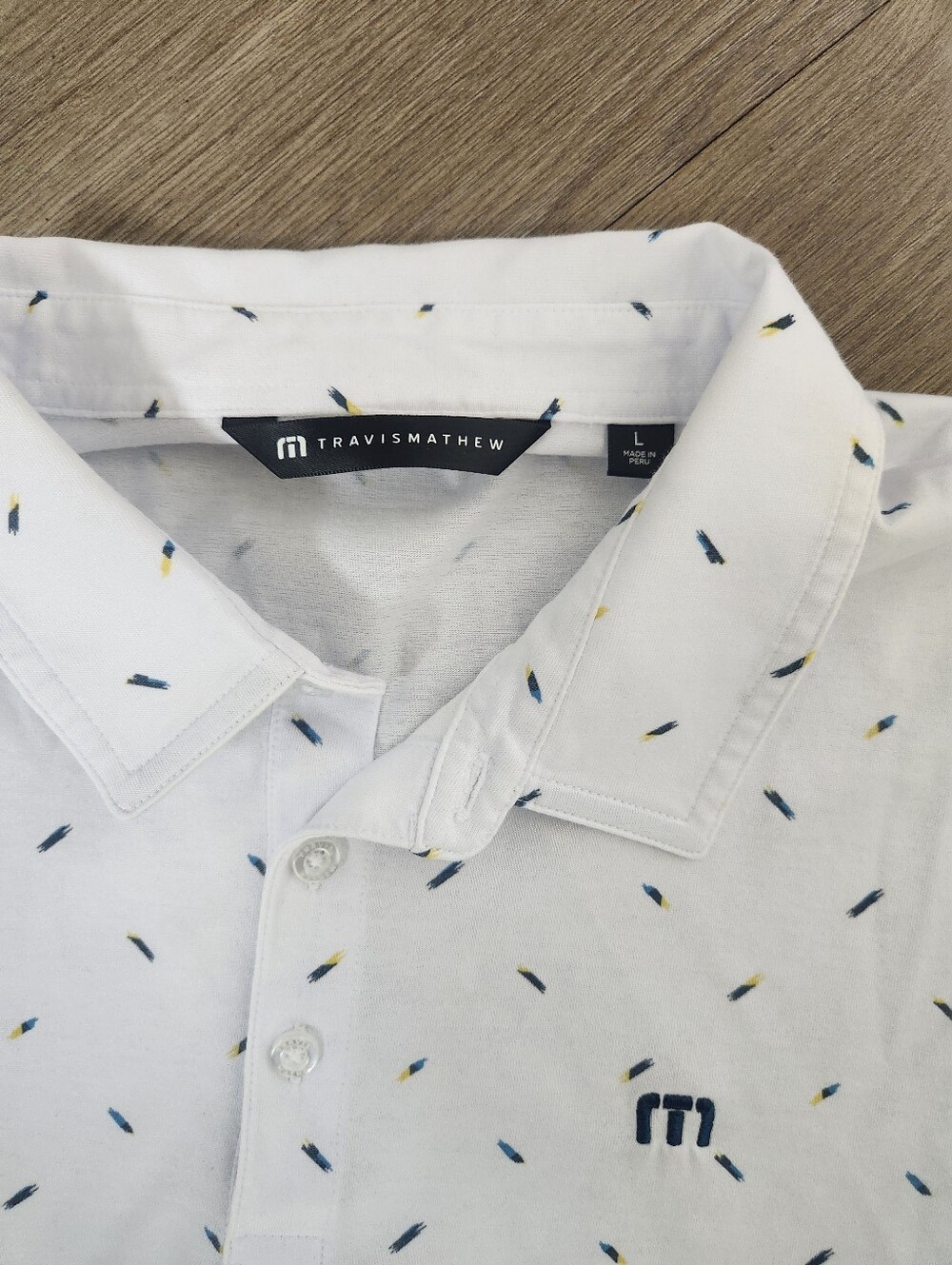 TravisMathew Men’s Sun Dip Polo Shirt - White Patterned - Size L